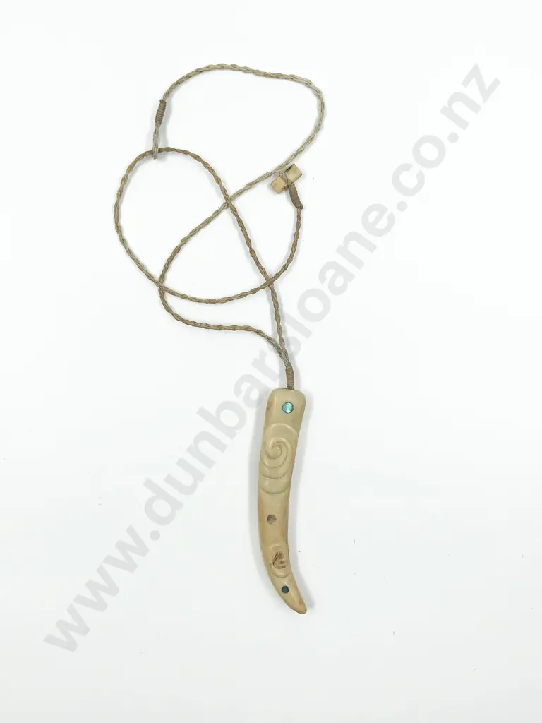Whale Bone Pendant Inlaid with Paua Shell Image 1++
