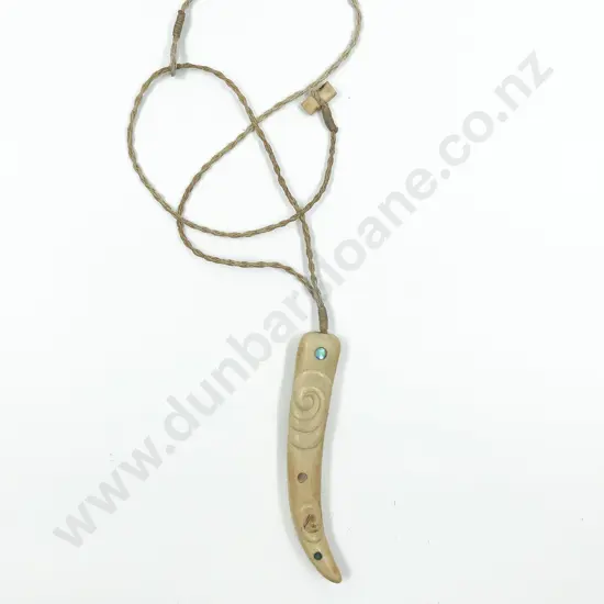 Whale Bone Pendant Inlaid with Paua Shell