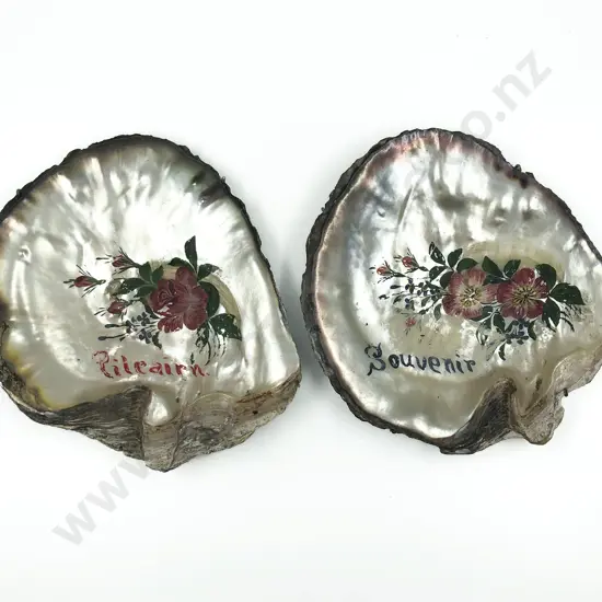 Two Pitcairn Island Painted Clam Shells