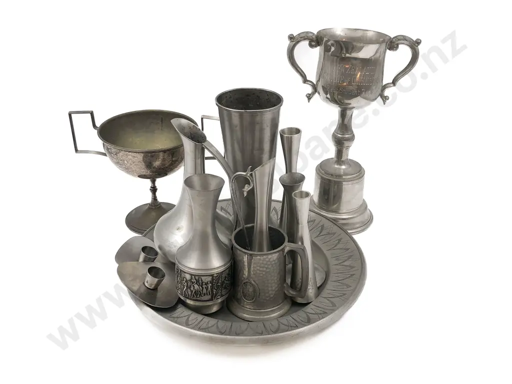 Quantity of Pewter Items & Two Trophies Image 1++