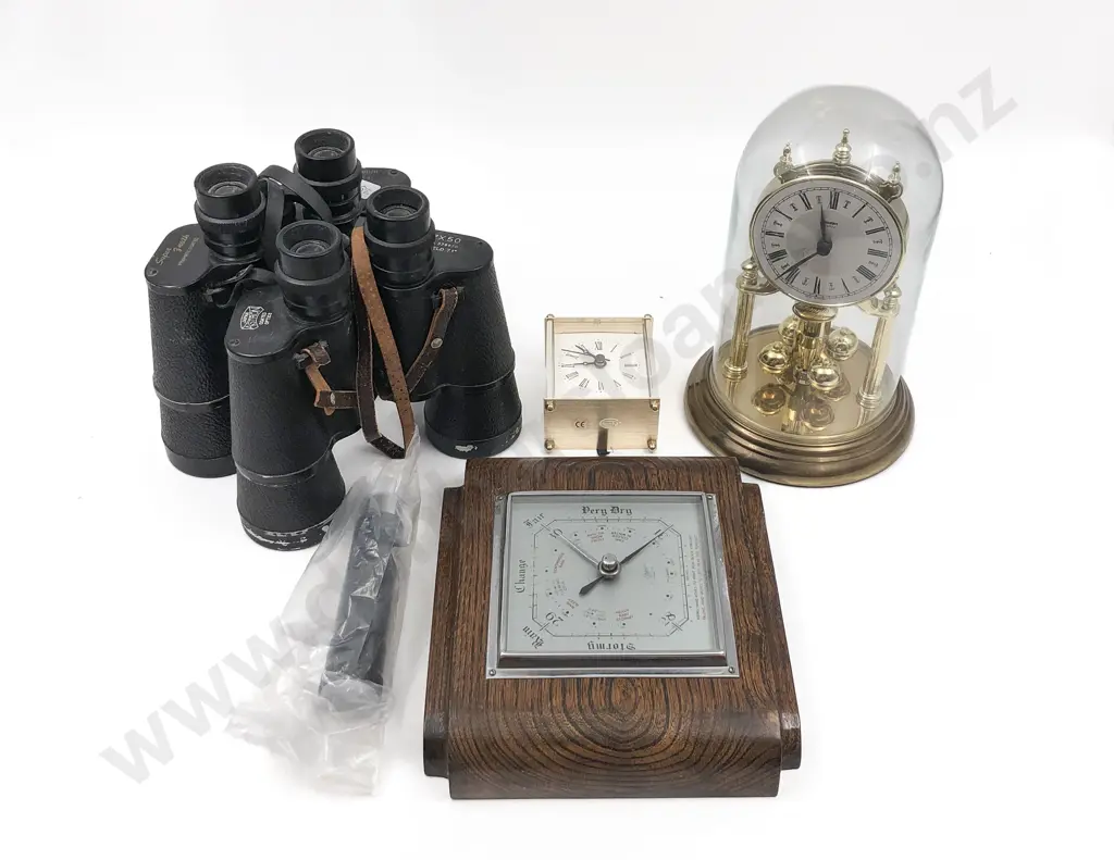 Box of Clocks and Two Sets of Binoculars Image 1++