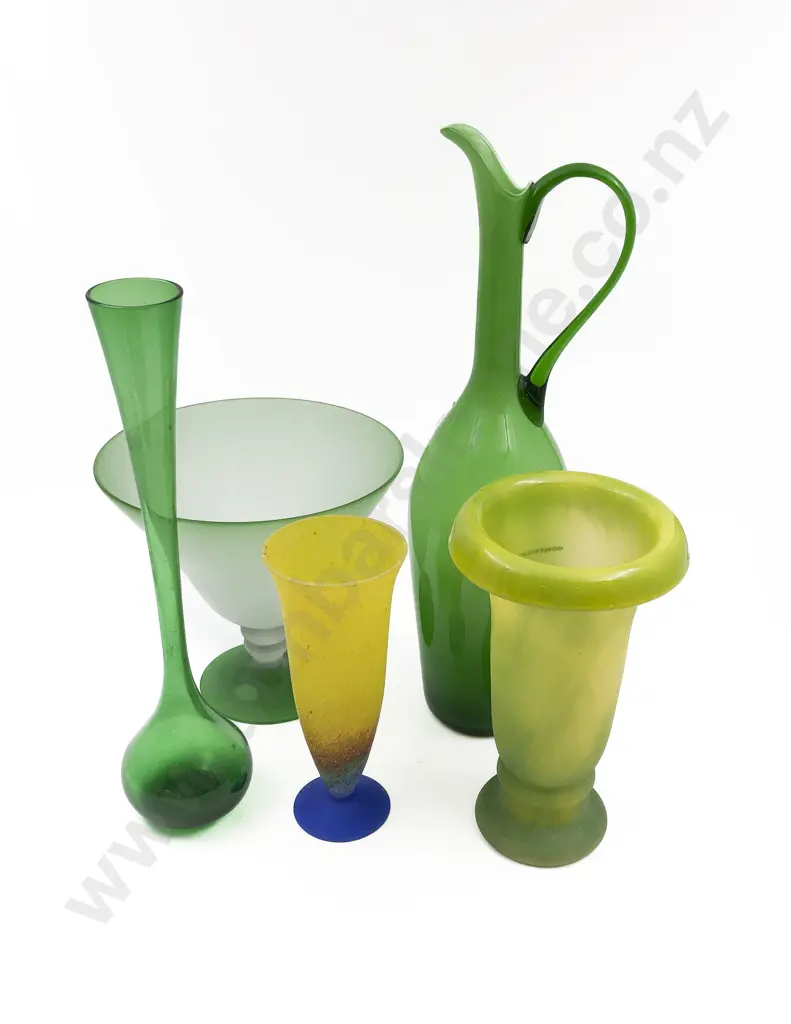 Five Various Green Glass Vases Image 1++