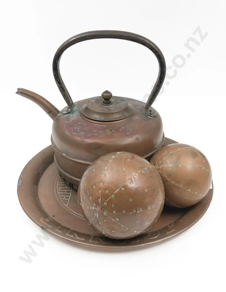 Vintage Copper Johnny Walker Tray with Copper Kettle and Other (4) Image 1++