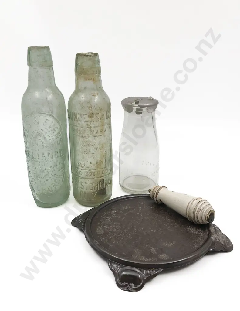 Two Vintage NZ Lemonade Bottles (A/F) with Trivet and Others (5) Image 1++