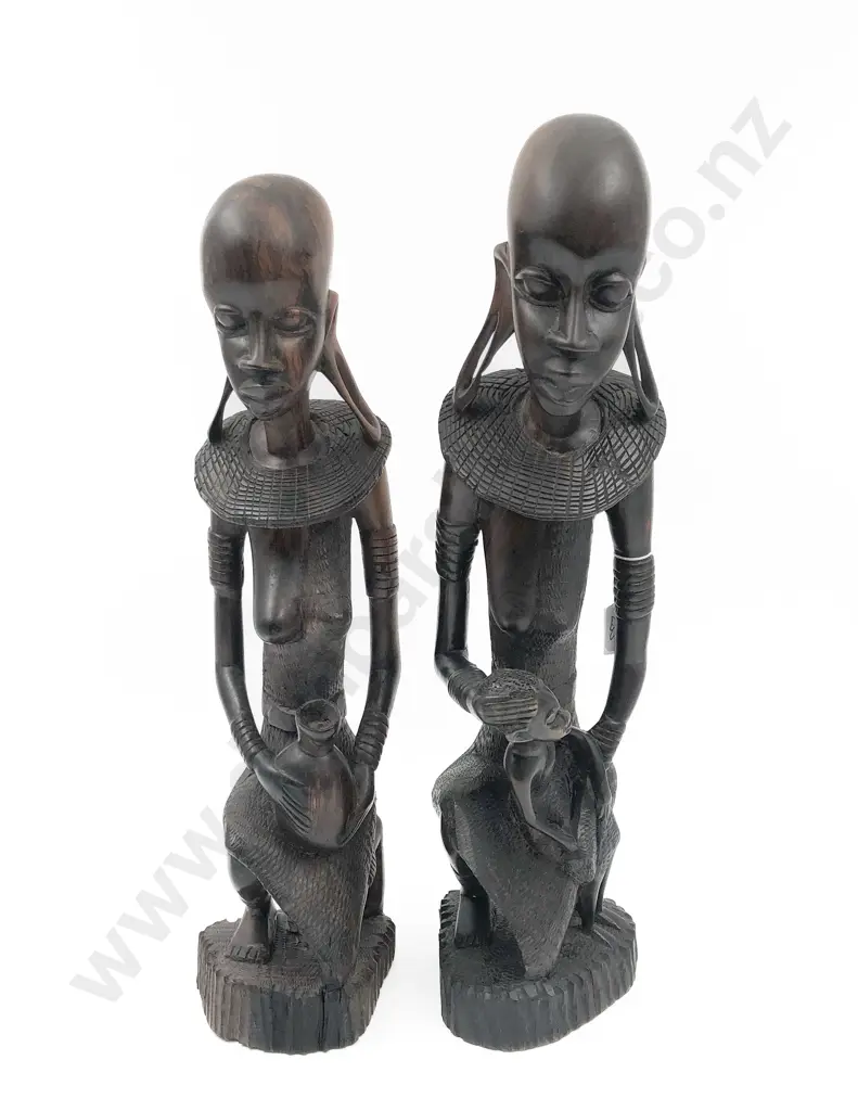 Two Vintage African Rosewood Carved Figures Image 1++