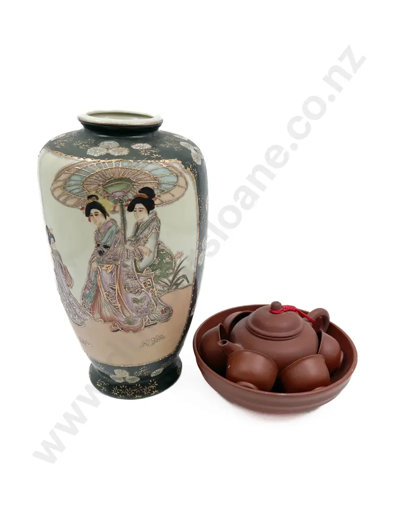 Satsuma Vase and Terracotta Tea Set and Bowl Image 1++