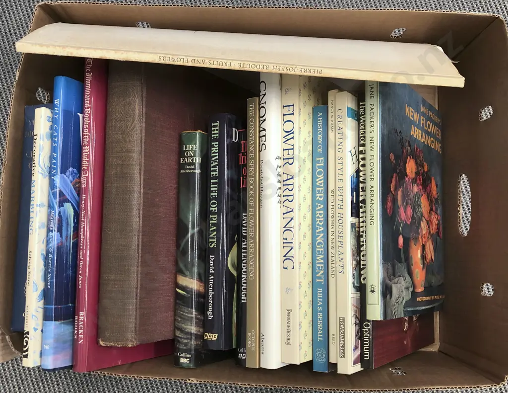 Box of Assorted  Books Including Floral Arrangement Reference Image 1++
