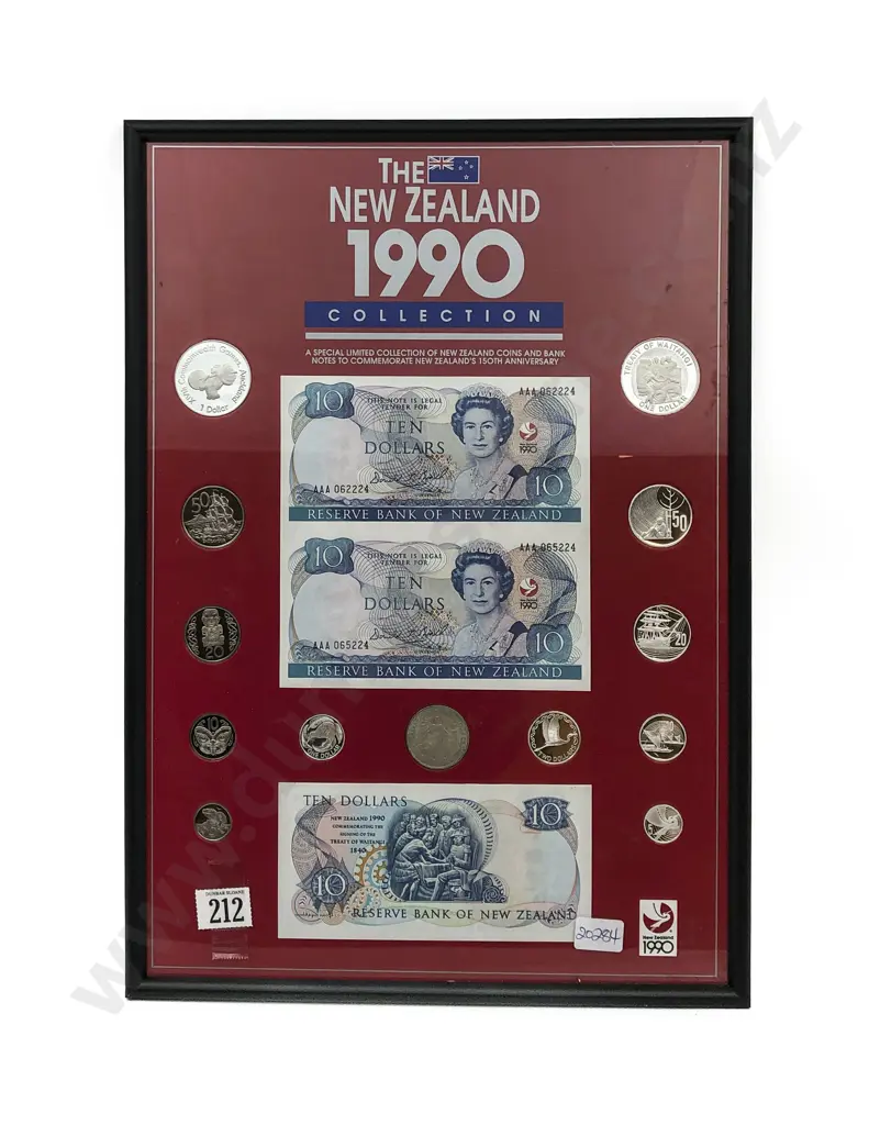 Framed Display of The New Zealand 1990 Coins and Notes Collection Image 1++