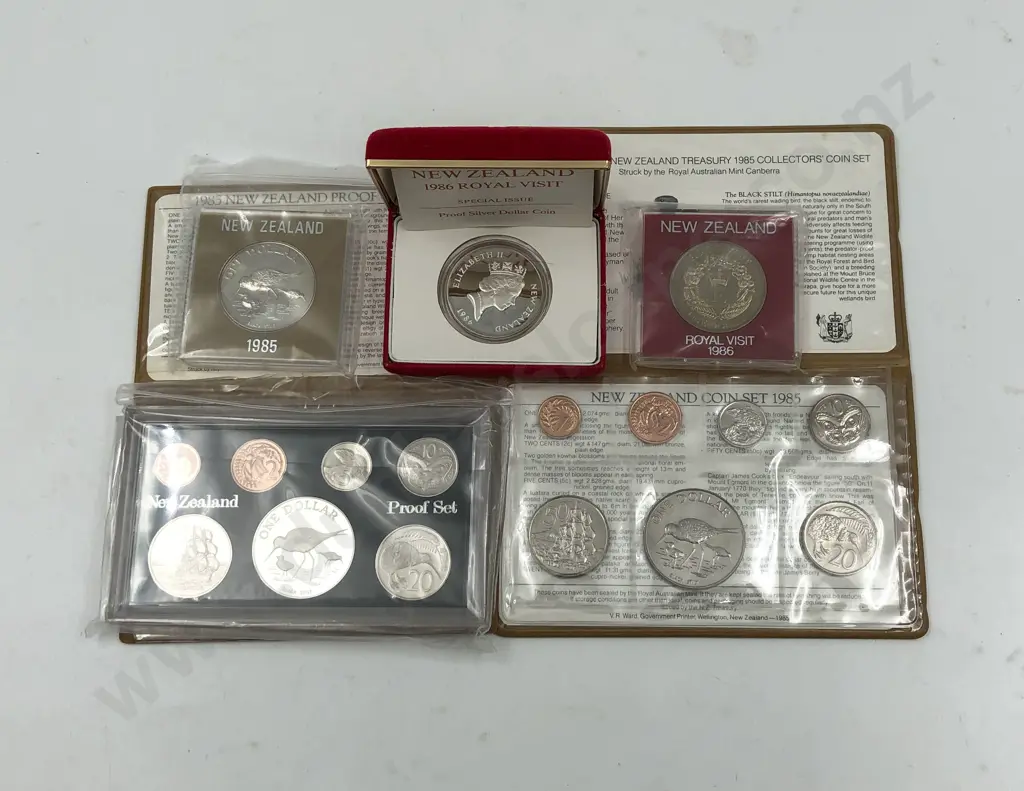 Two NZ Coin Issue Sets Together with Three NZ Comm. Coins Image 1++