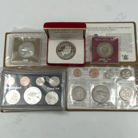 Two NZ Coin Issue Sets Together with Three NZ Comm. Coins
