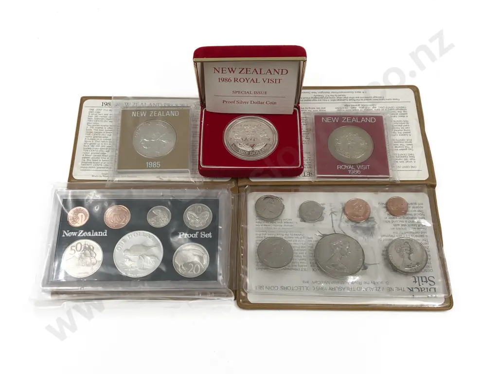 Two NZ Coin Issue Sets Together with Three NZ Comm. Coins Image 1++