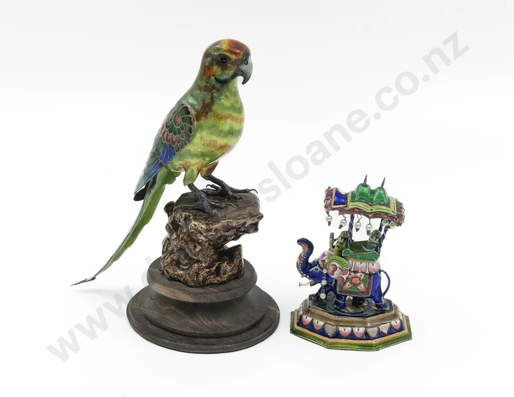 Enamel Parrot Ornament Together With Small Indian Elephant Ornament Image 1++
