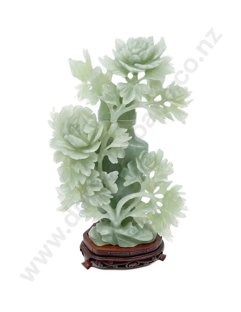 Jade Vase with Carved Floral Embellishments (Faults) Image 1++