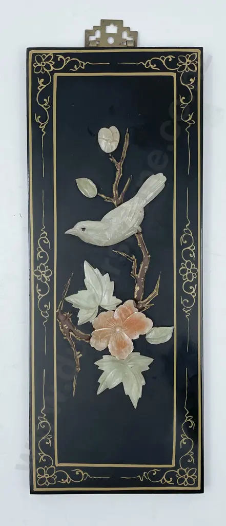 Lacquered Panel Decorated With Soap Stone Embellishments Image 1++