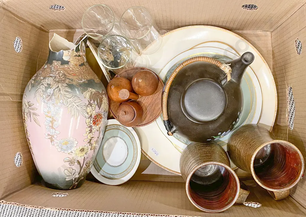 Box of Assorted Including Pottery and Decorative Vase (AF) Image 1++