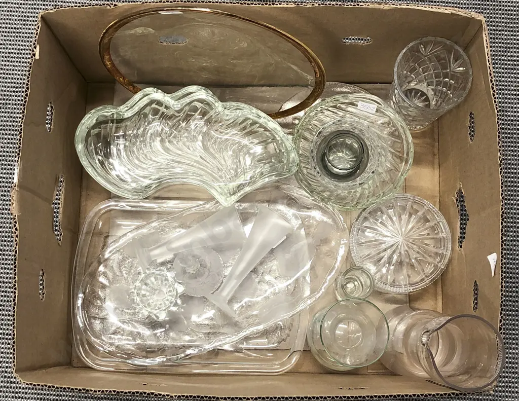 Qty of Assorted Glass and Crystal Including Serving Trays Image 1++