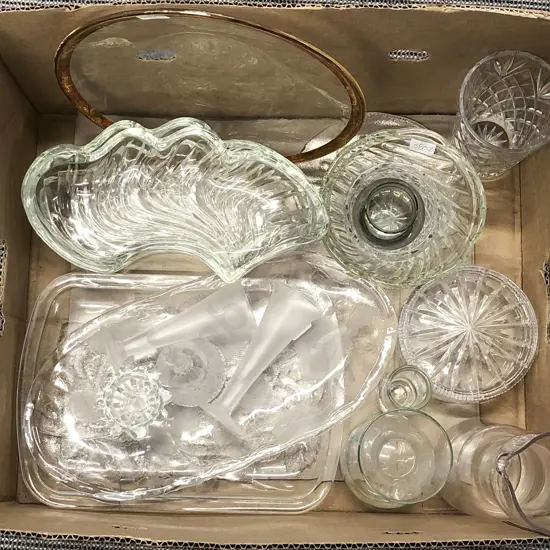 Qty of Assorted Glass and Crystal Including Serving Trays