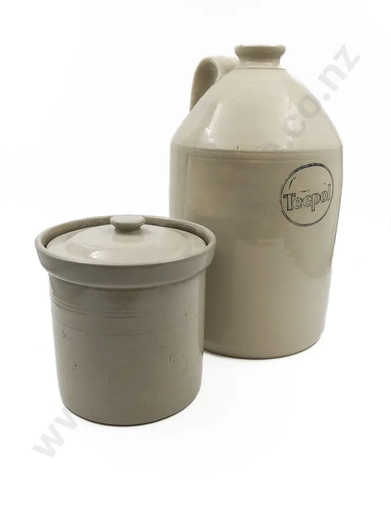 Large Stoneware Bottle Together with Stoneware Crock Image 1++