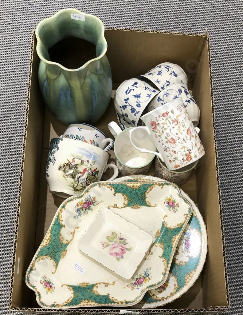 Box of Assorted Fancy China together with Vase Image 1++