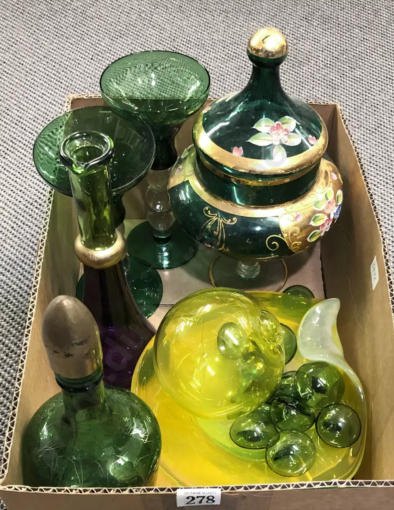 Qty of Assorted Art Glass Including Pair of Candlesticks Image 1++