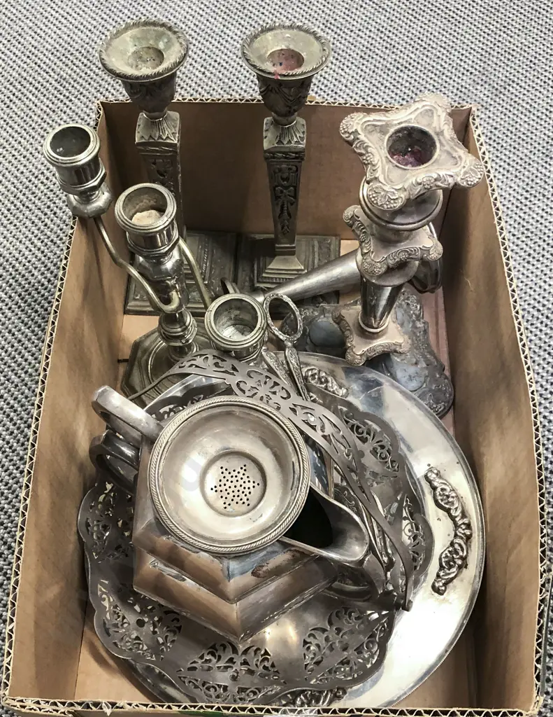 Box Of Assorted S/P Including Candlesticks Image 1++