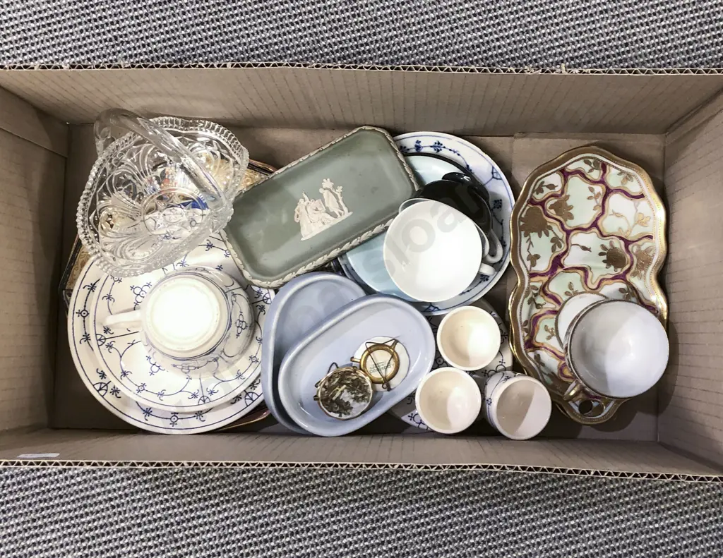 Box of Assorted China Including Wedgwood Image 1++