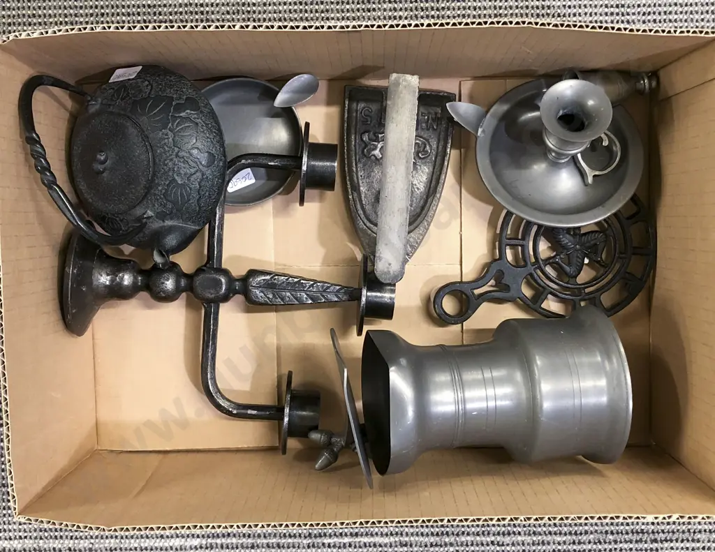Qty of Assorted Metalware Including Flat Iron And Trivet Image 1++