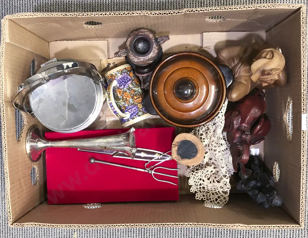 Box of Assorted S/P and Wooden Ornaments etc Image 1++