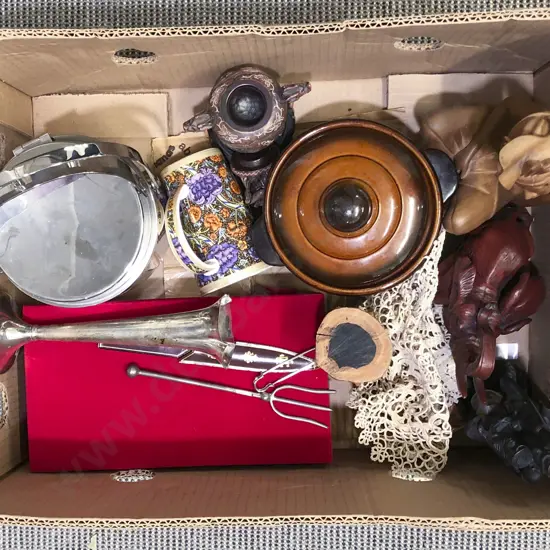 Box of Assorted S/P and Wooden Ornaments etc