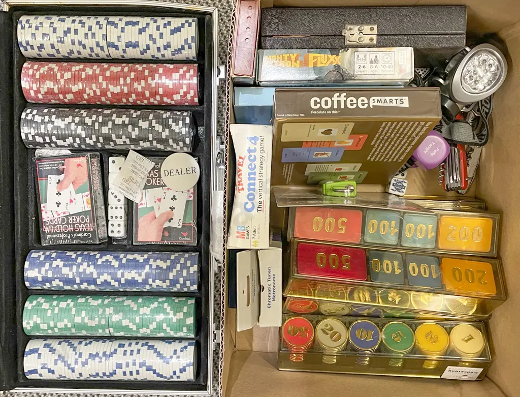 Box Including Poker Set and Various Card Games Image 1++