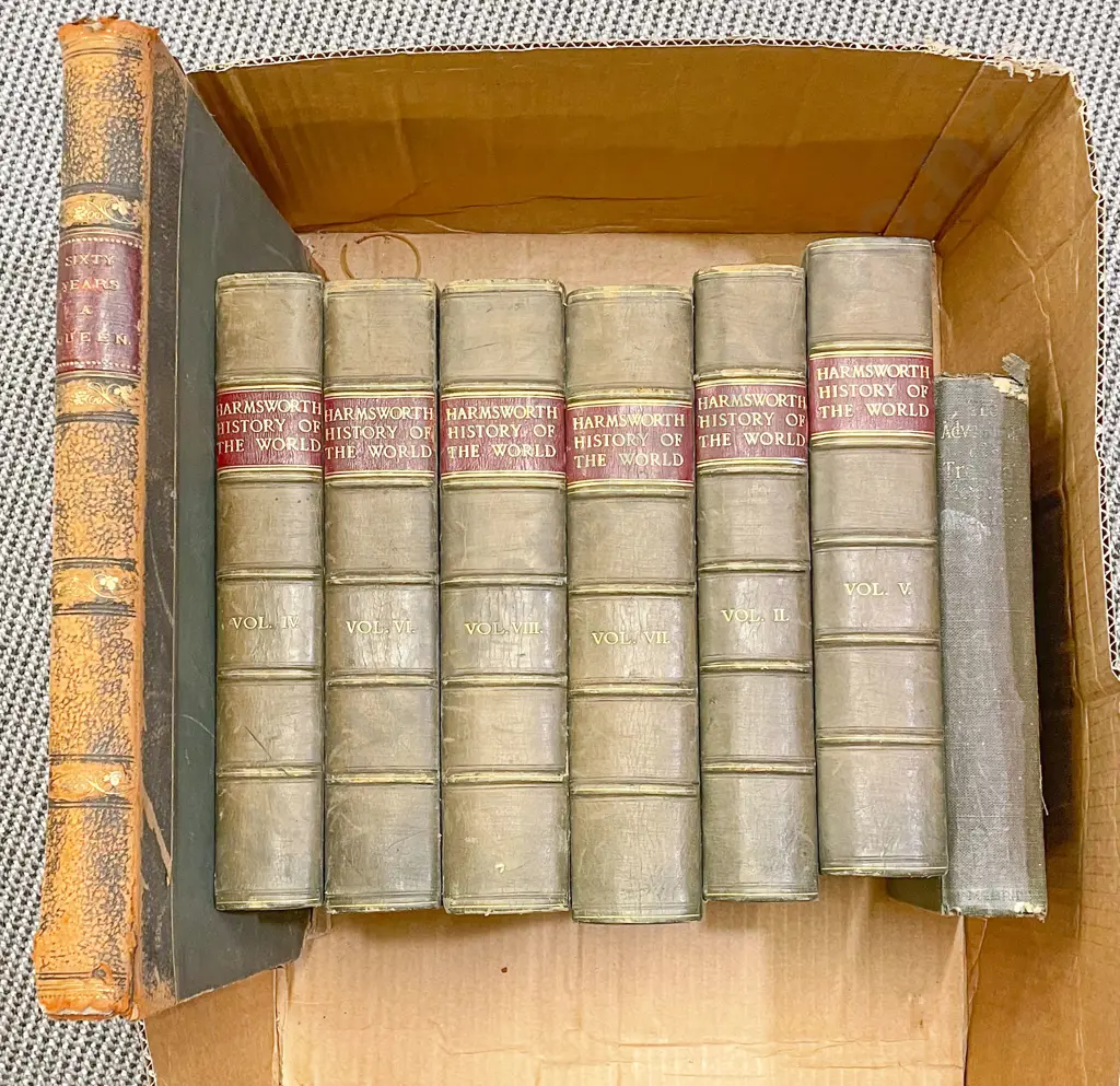 Box of Books Including Various Volumes of "Harmsworth History Of The World" Image 1++