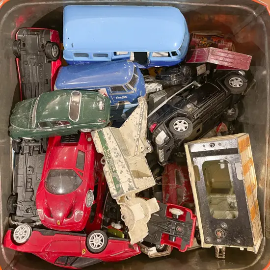 Two Tins of Assorted Toys and Model Cars