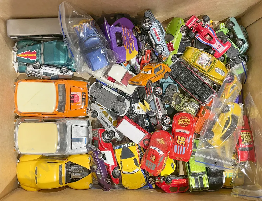 Box of Assorted Toy Cars Image 1++