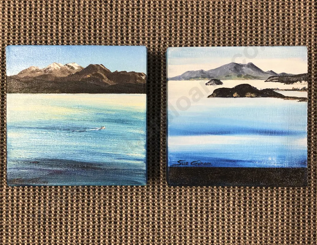 Two Small Acrylic On Canvas Works By Sue Graham Image 1++