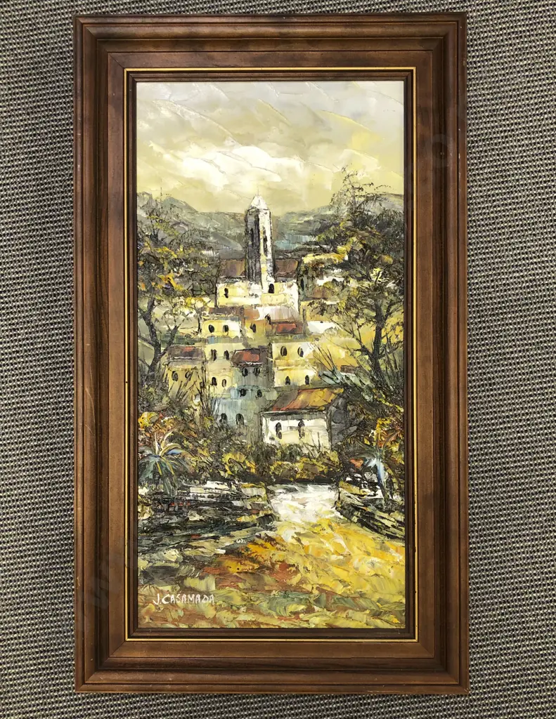 J Casamada - Village Scene - Oil on Board Image 1++