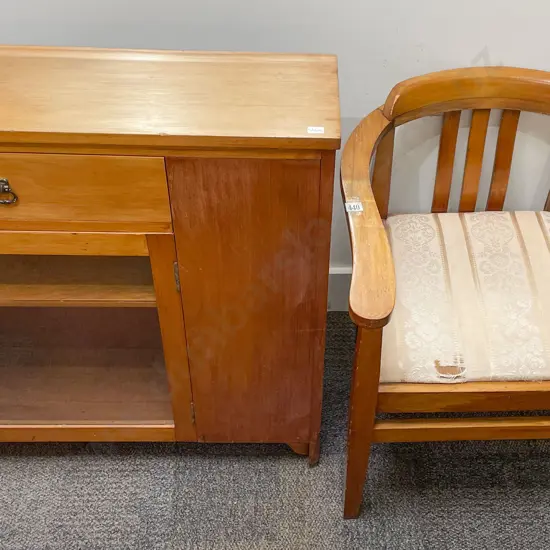 Small Glazed Door Cabinet Together With Small Tub Chair (faults)
