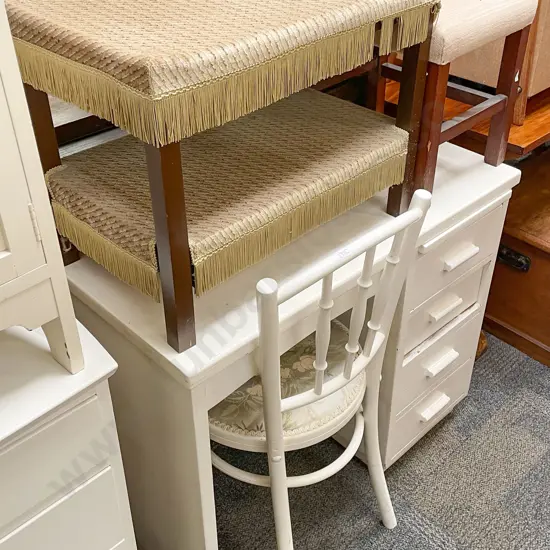 White Painted Desk and Chair Together With Occ. Table and Footstool