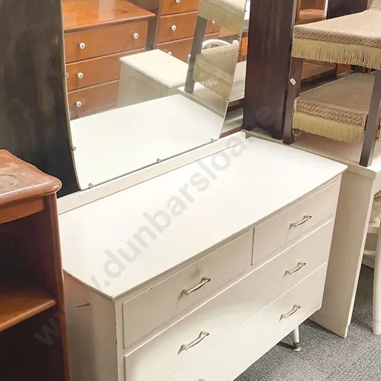 Mirror Backed Dressing Chest Together with White Painted Side Cabinet and Occ. Table