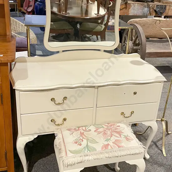Mirror Back Dressing Chest Together with Six Drawer Low Boy and Stool (faults)