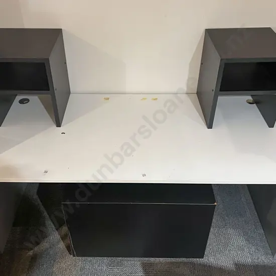 Large White Office Desk Together With Box of Ceiling Fans
