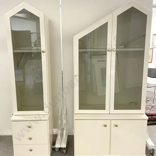 Two Modern Angular Glazed Door Cabinets