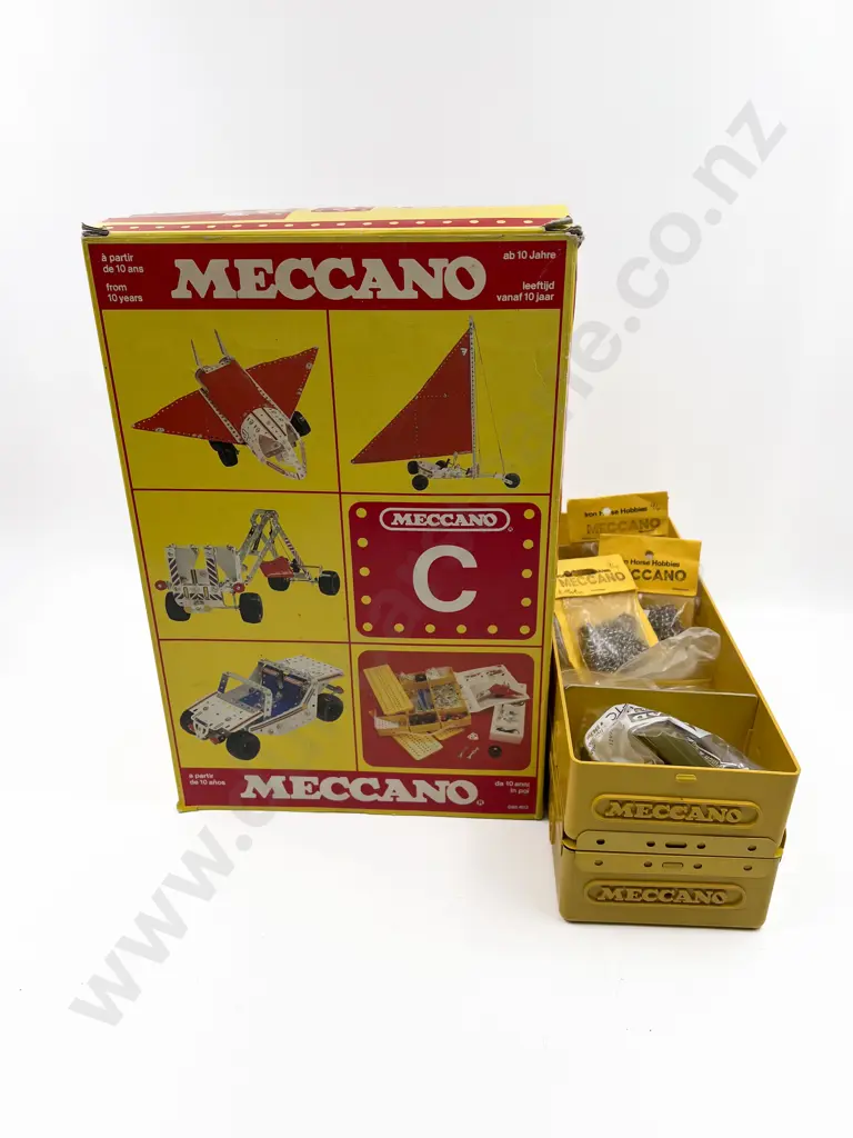 Six Meccano Yellow Tin and Plastic Work Boxes Image 1++