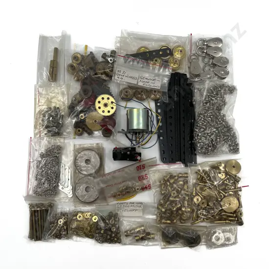 Qty Meccano Assorted Mainly Brass Gears with Screws Hooks and Motor