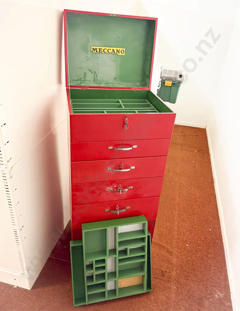 Hand Built Six Drawer Fitted Interior Top Compartment Meccano Storage Chest Image 1++