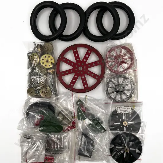 Qty Meccano Assorted Mainly Red Plates with Gears and Set Wheels