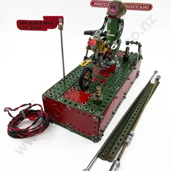 New Meccano Constructed Motor Bike and Rider on Platform