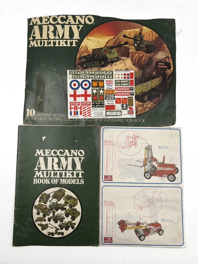 Qty Assorted Meccano Army Multikit Construction Set Parts and Booklets Image 1++