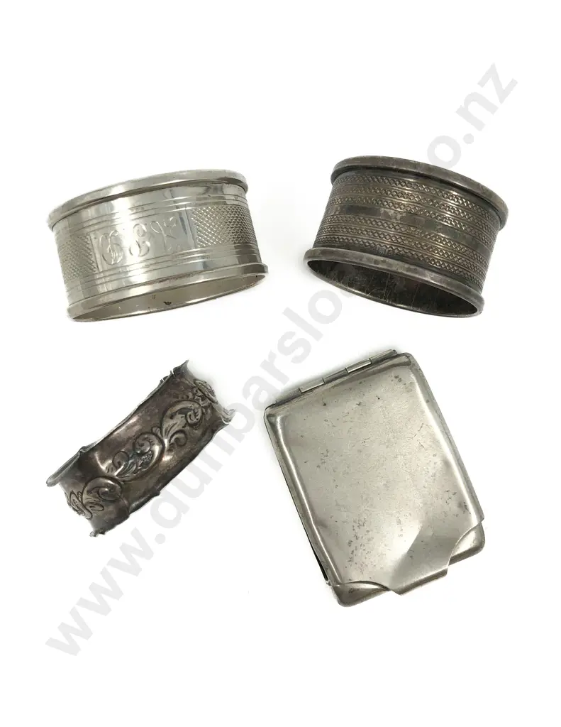 S/S Matchbox Holder Together with Three S/S Napkin Rings Image 1++