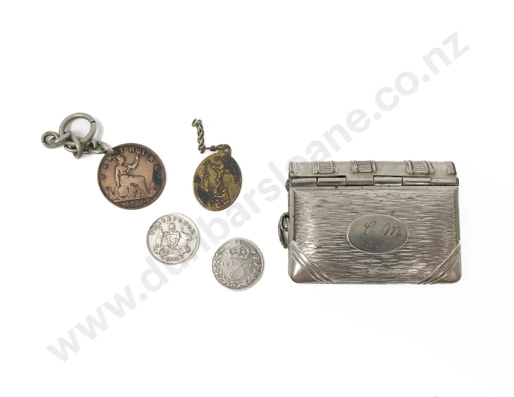 S/P Vesta/Sovereign Holder Together with Four Small Vintage Coins Image 1++