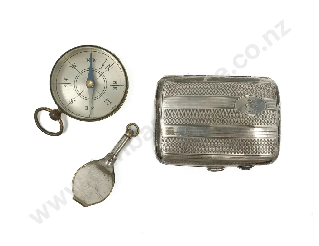 S/S Card Case Together with Vintage Compass and Magnifying Glass Image 1++